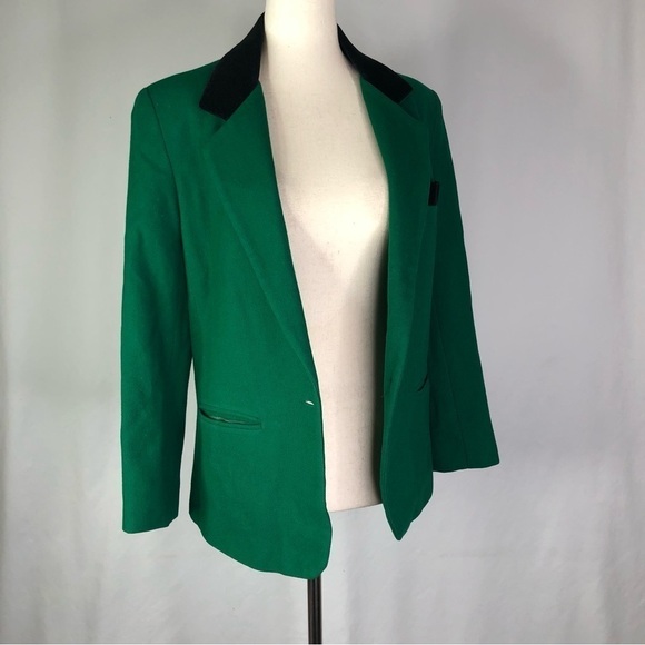 VINTAGE Dumas wool and velvet blazer hunter green black dark cottagecore - Picture 2 of 9